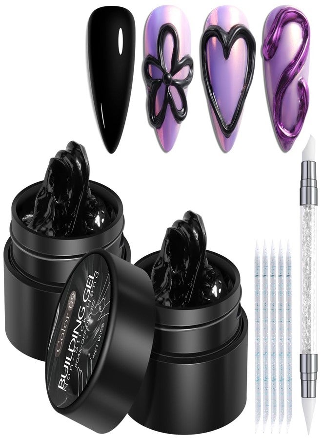 Fcozpjk Solid Builder Gel Kit, 2PCS Black 3D Sculpting Gel Non-Sticky Hand Carving Gels with Silicone Pen Hard Gels for Nails Molding 3D Flowers Nail Design Manicure Salon Supplies - Image 1